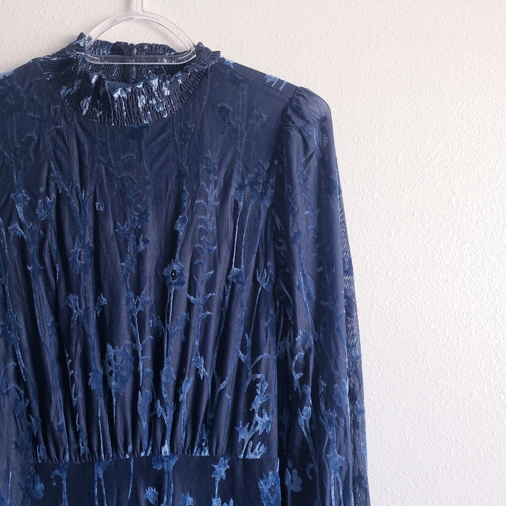 Baltic Born Penelope Midnight Blue Velvet Floral Long Sleeve Dress Maxi - Picture 5 of 10